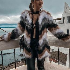 women shaggy multicolored jacket coat faux fur